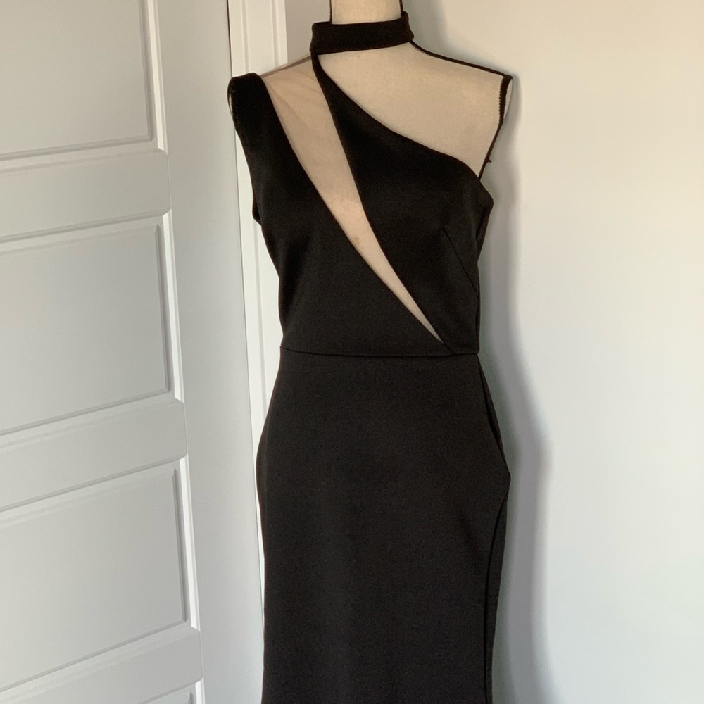 NBOSBMG Nicole Bakti One Shoulder Black with Mesh Gown